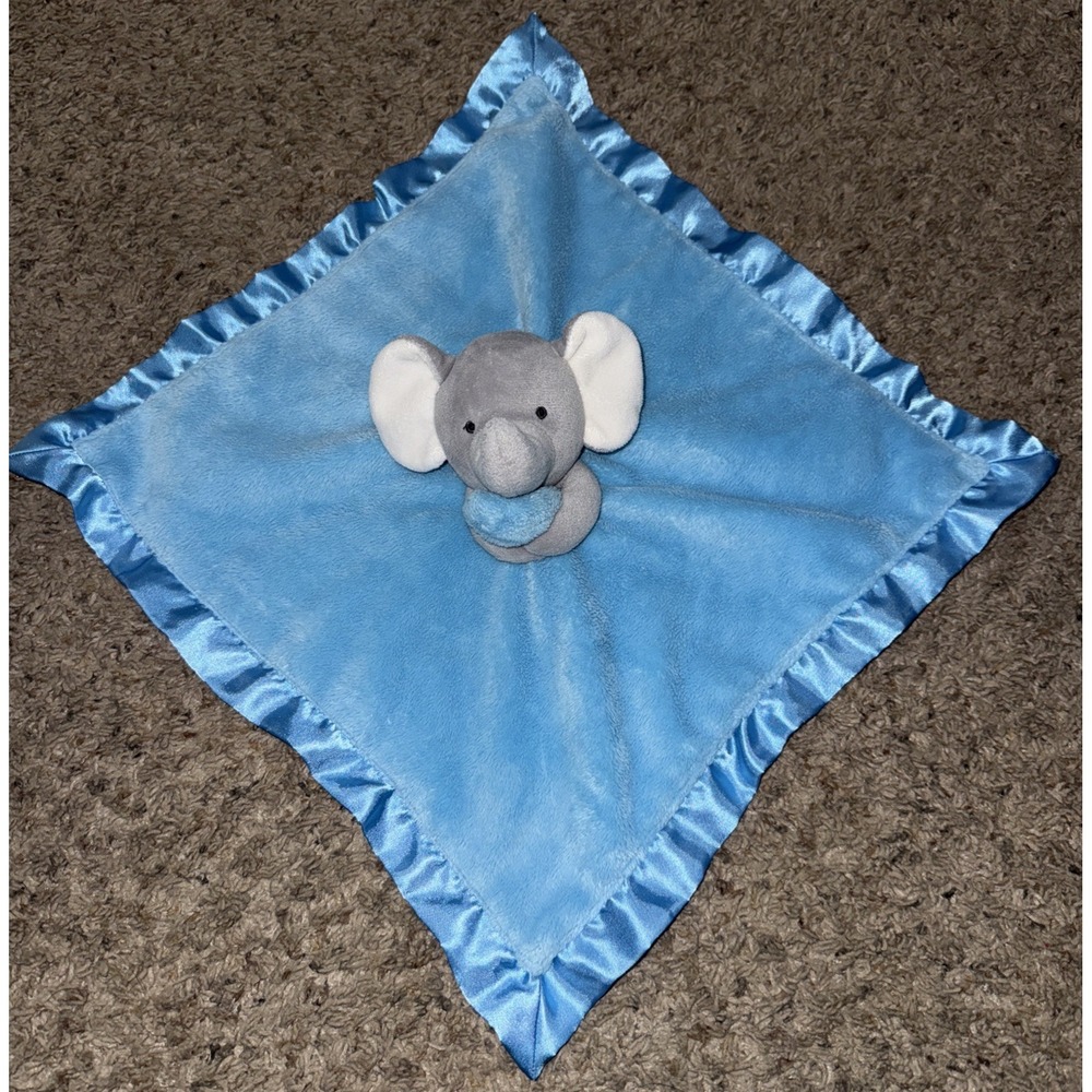 Carter's Gray Elephant baby LOVEY SECURITY BLUE‎ BLANKET  EUC